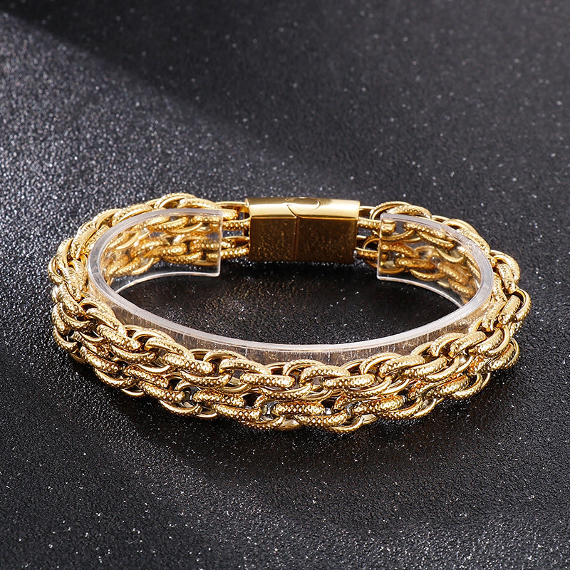 Pulsera geométrica de acero inoxidable con baño de oro de 18K