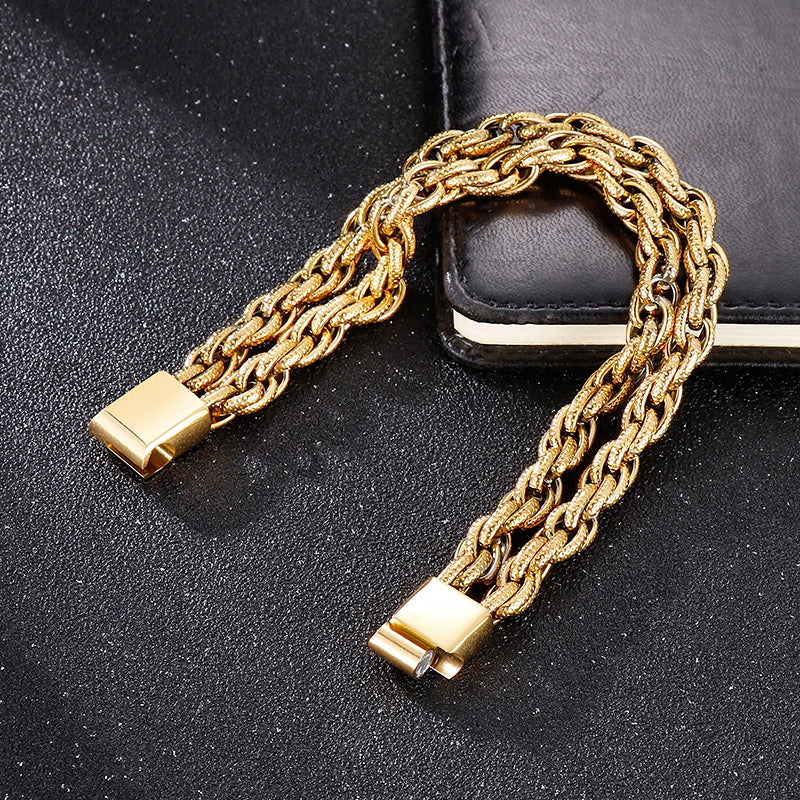 Pulsera geométrica de acero inoxidable con baño de oro de 18K