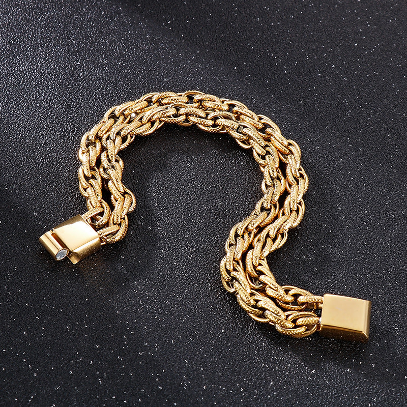 Pulsera geométrica de acero inoxidable con baño de oro de 18K