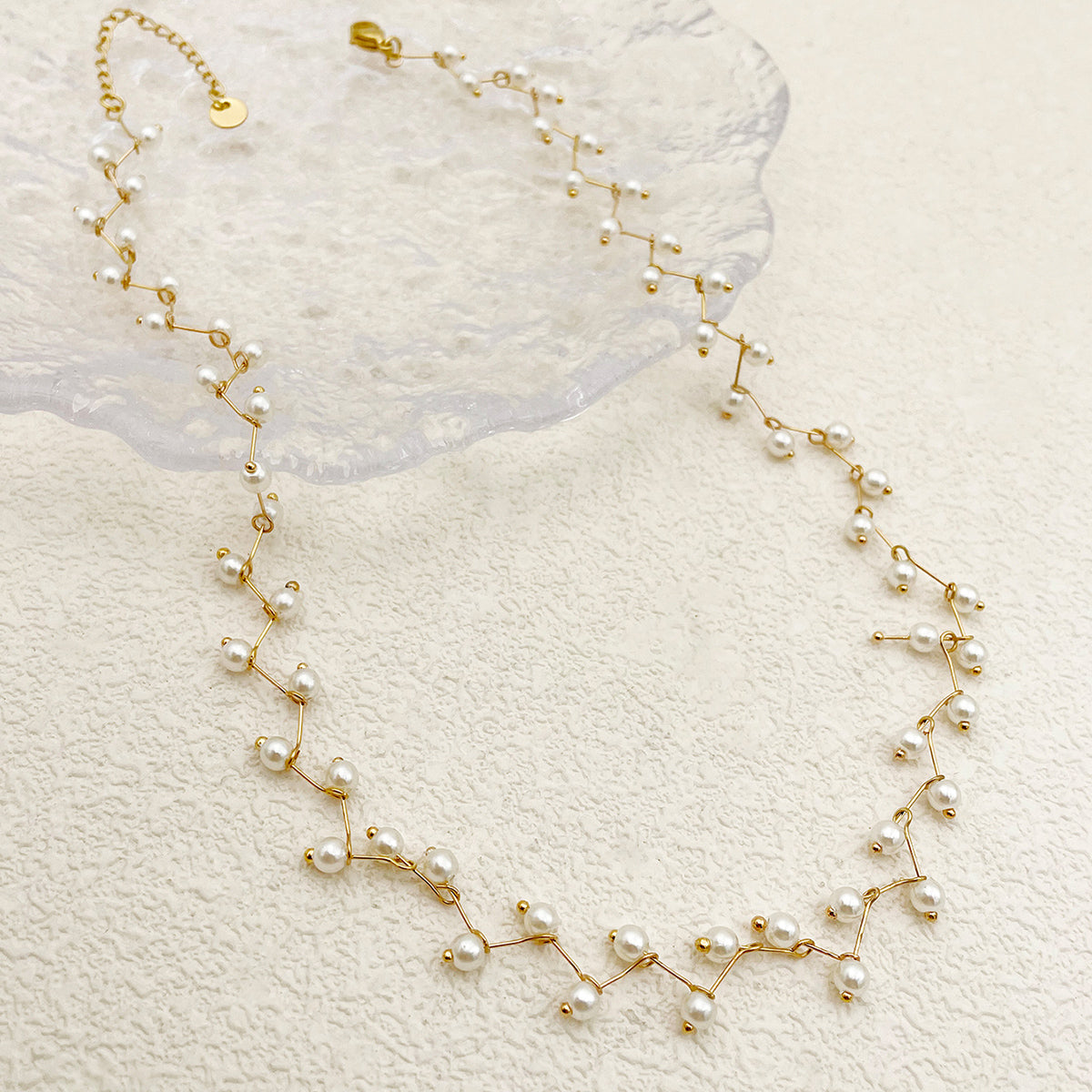 Set de collar, pulsera y anillos | Enchapado oro 18k | Perlas de fantasía