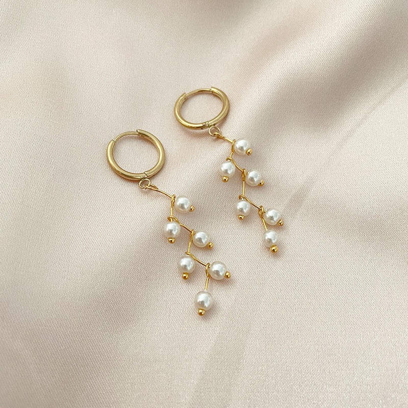 Set de collar, pulsera y anillos | Enchapado oro 18k | Perlas de fantasía