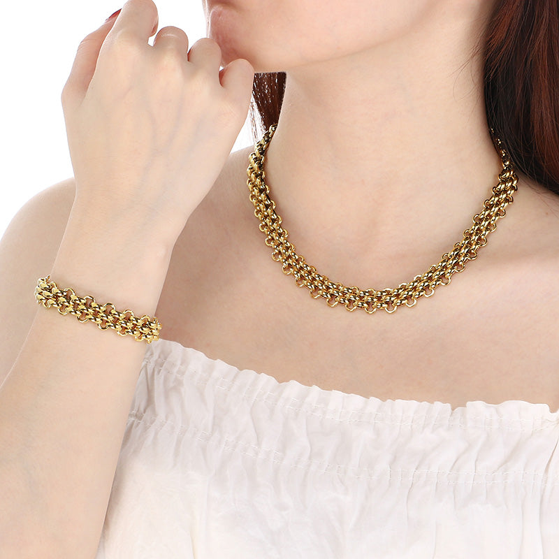 Set de collar y pulsera | Enchapado en oro