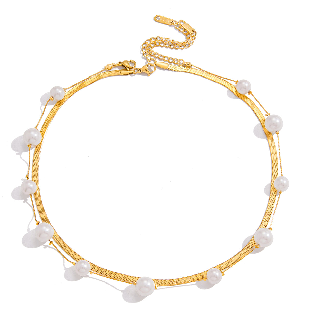 Collar doble | Enchapado en oro 18l | Perlas de cristal