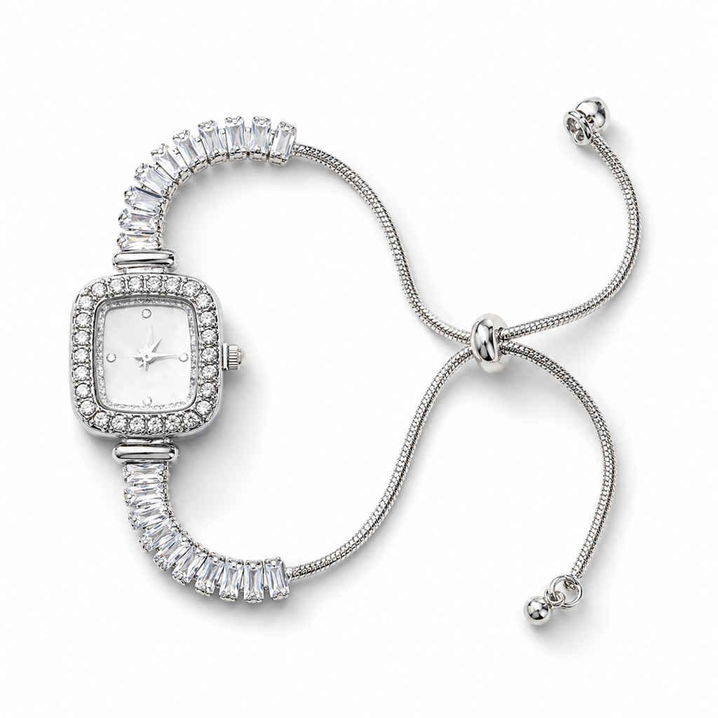 Reloj | Plateado con diamantes de fantasía