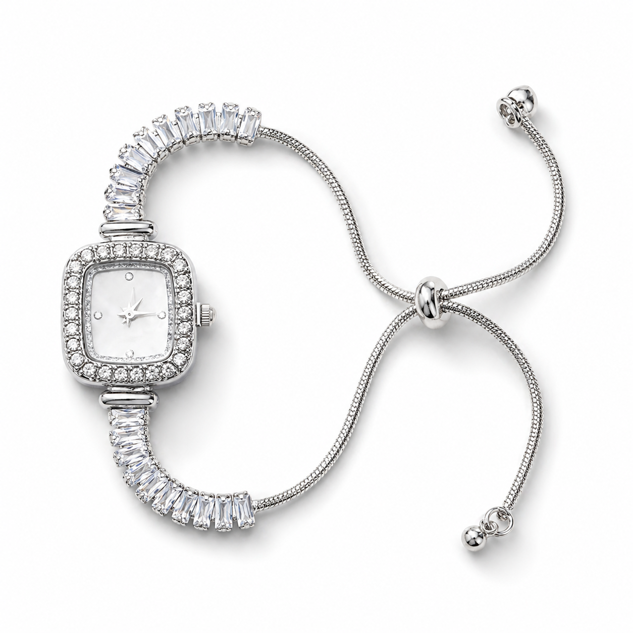 Reloj | Plateado con diamantes de fantasía