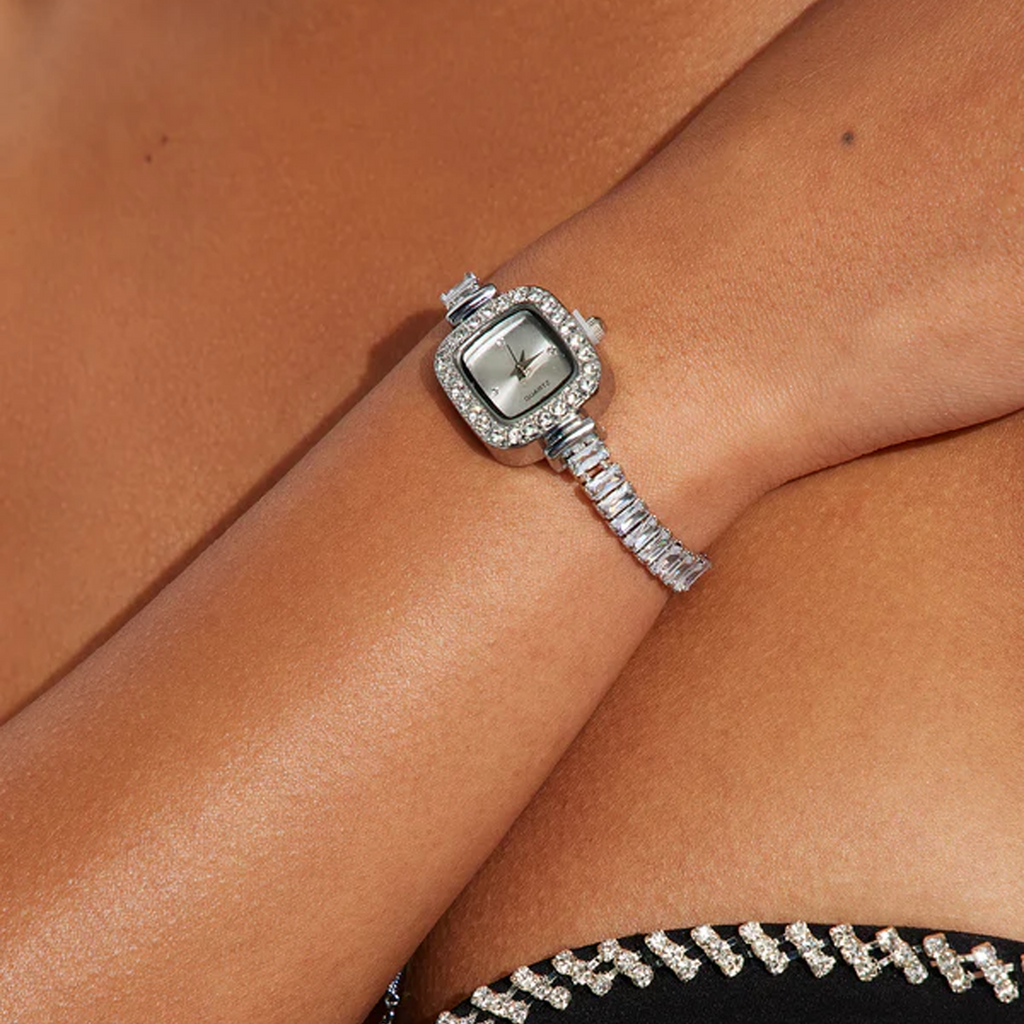 Reloj | Plateado con diamantes de fantasía