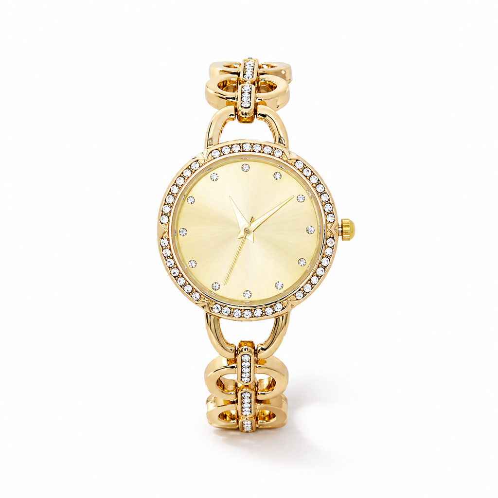 Reloj analógico | Dorado con diamantes de fantasía