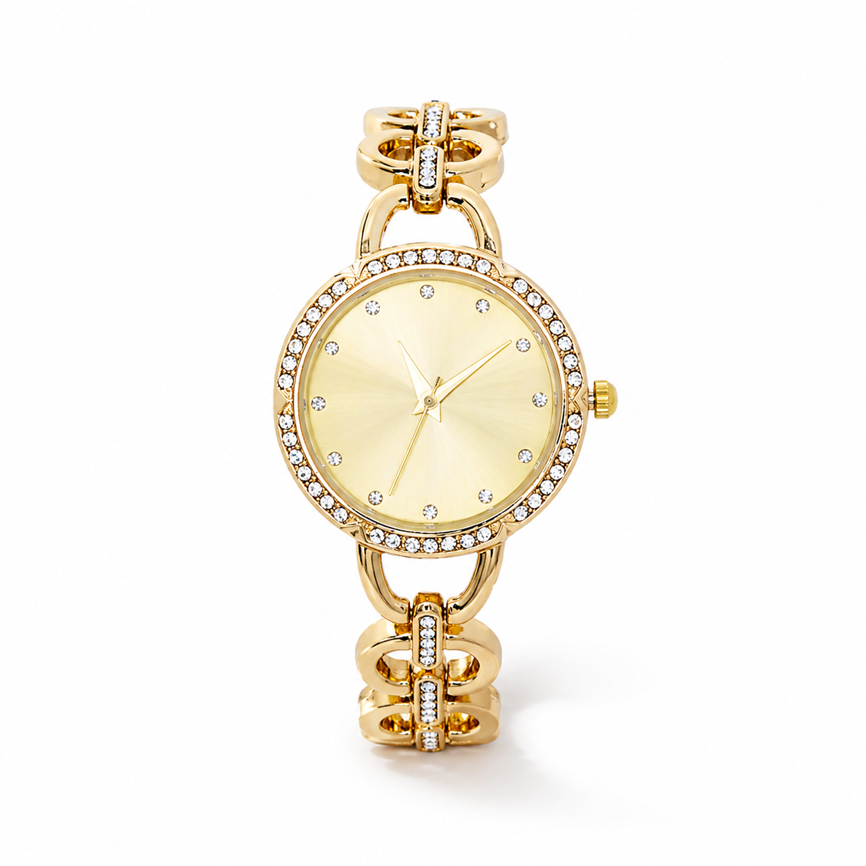 Reloj analógico | Dorado con diamantes de fantasía