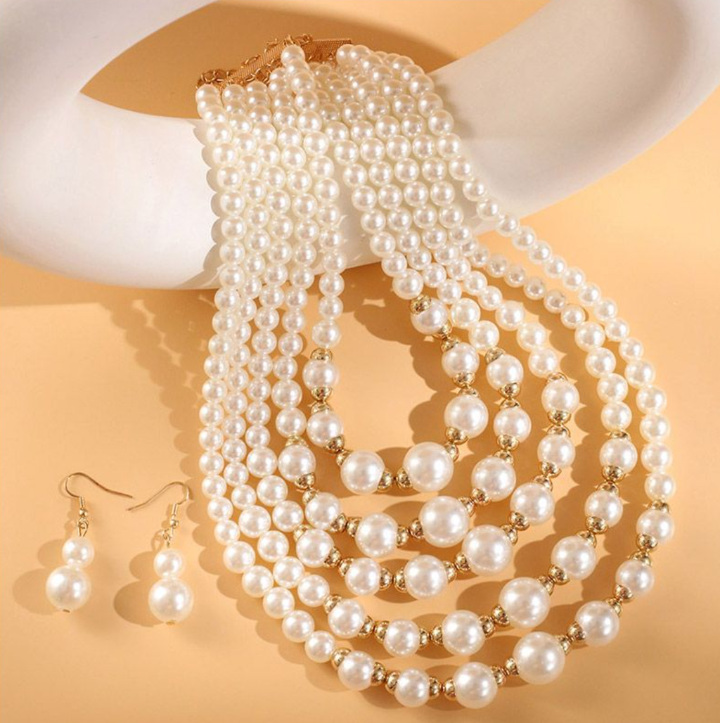 Set de collar y aretes | Perlas de fantasía