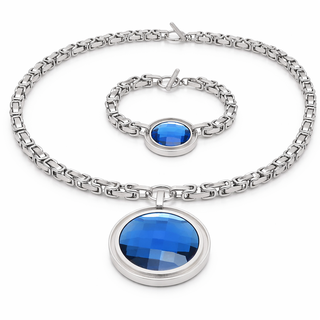 Set de collar y pulsera circular en acero inoxidable