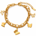 Pulsera de acero inoxidable con diseño de mariposa y baño de or