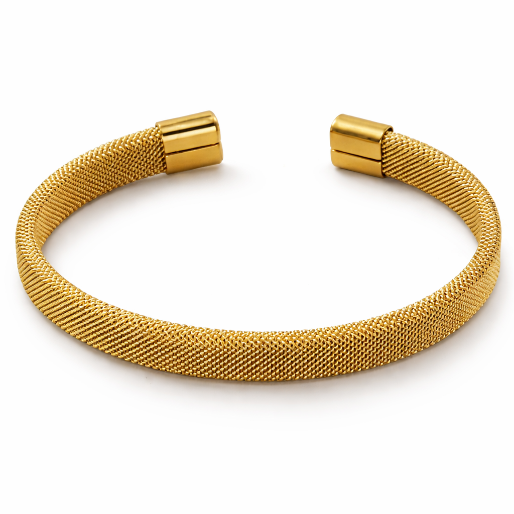 Brazalete trenzado en acero inoxidable chapado en oro