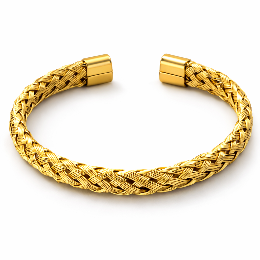 Brazalete trenzado en acero inoxidable chapado en oro