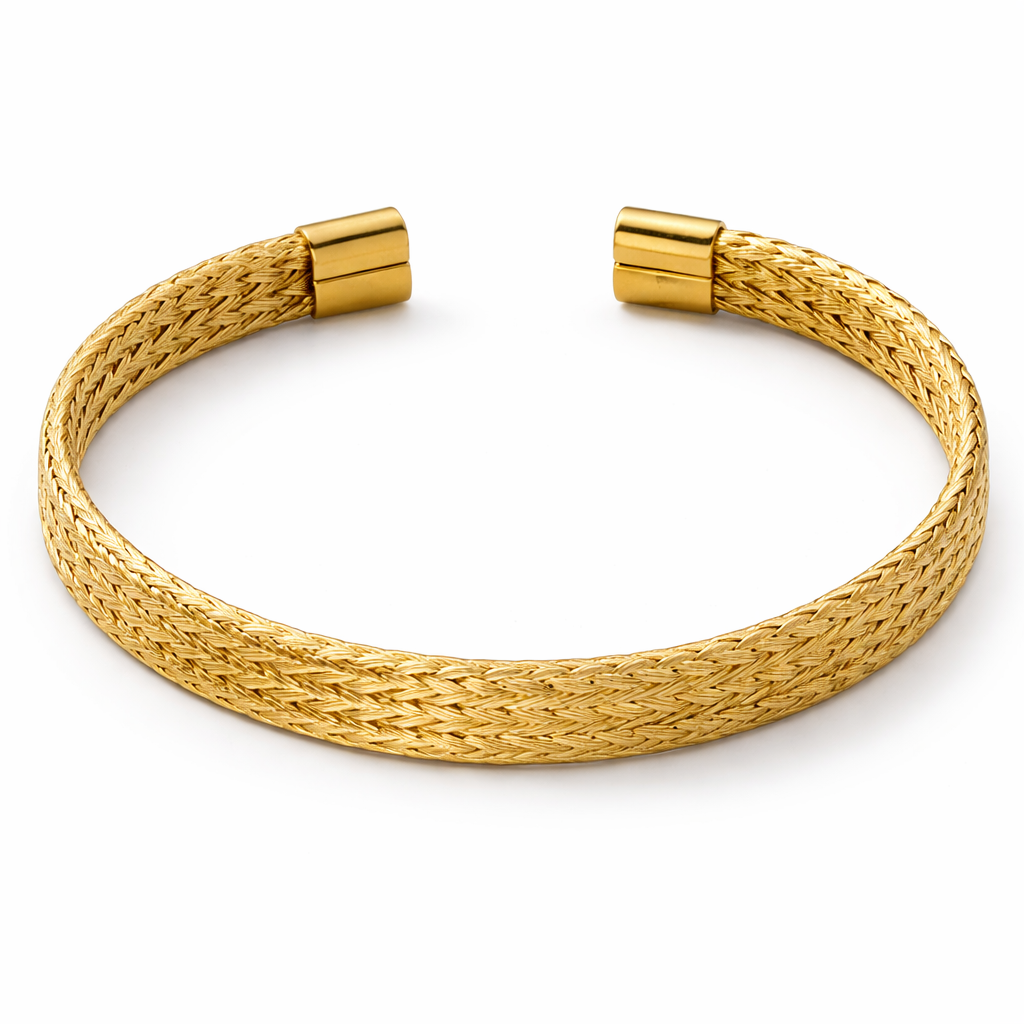 Brazalete trenzado en acero inoxidable chapado en oro