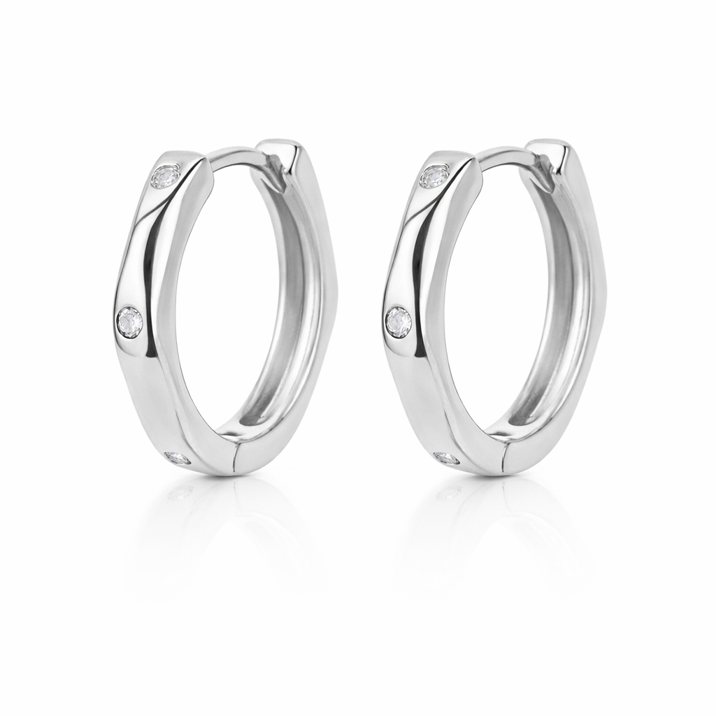 Aretes | Acero Inox Platino| Circonita