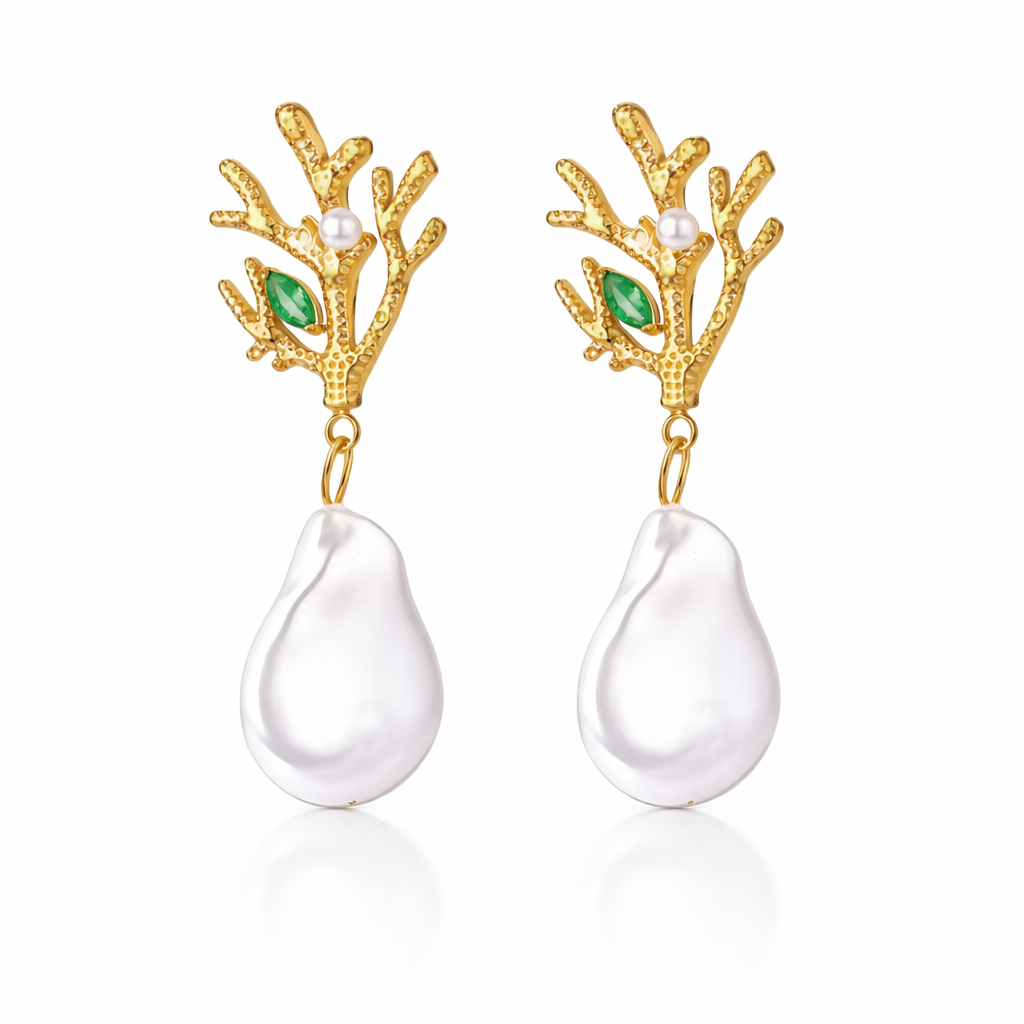 Aretes con diseño de coral y perla de imitación