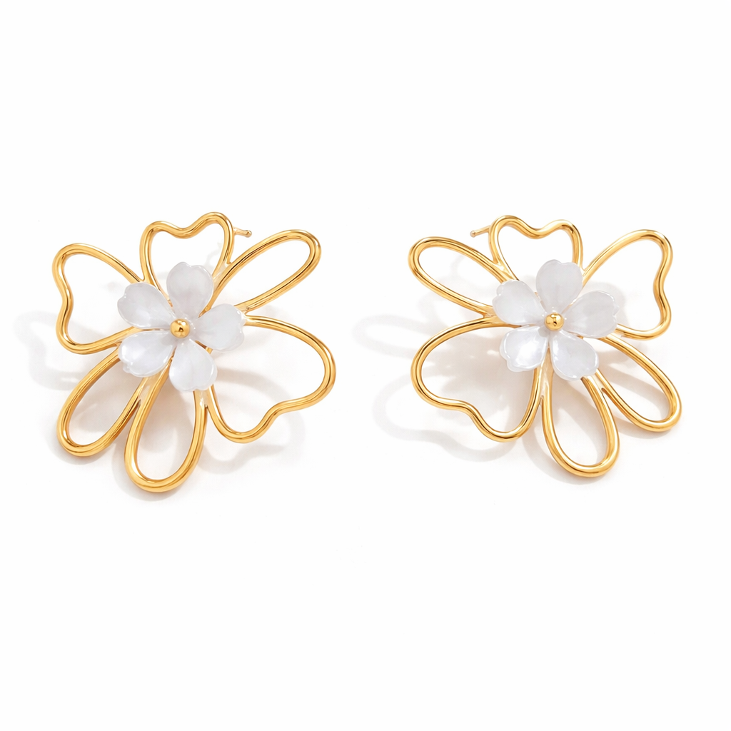 Aretes | Enchapado oro 18 k | Diseño floral
