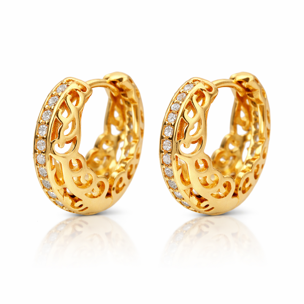 Aretes redondos con circonitas y baño de oro de 18 quilates