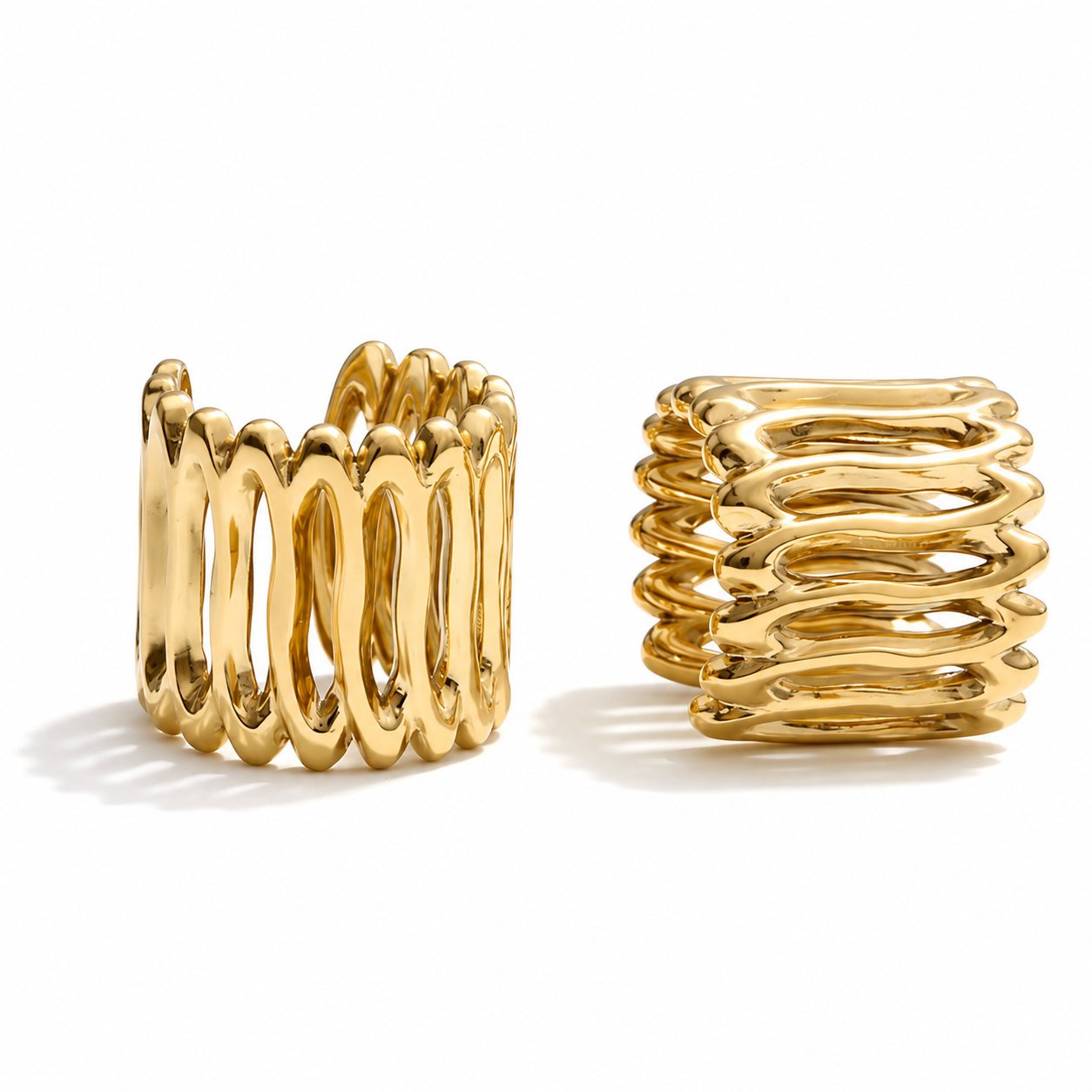 Aretes | acero inoxidable enchapado en oro | ajustable | diseño en capas