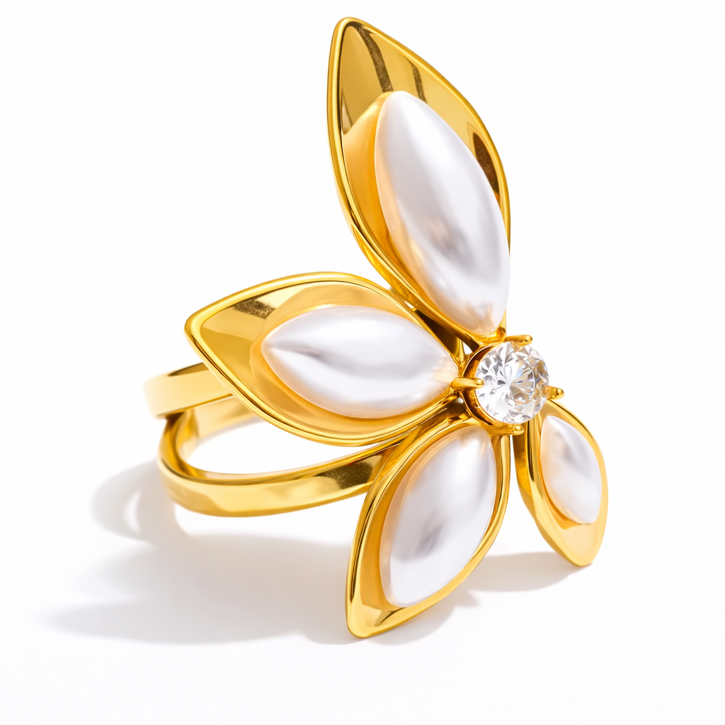 Anillo | Enchapado en oro 18k | Perla sintética