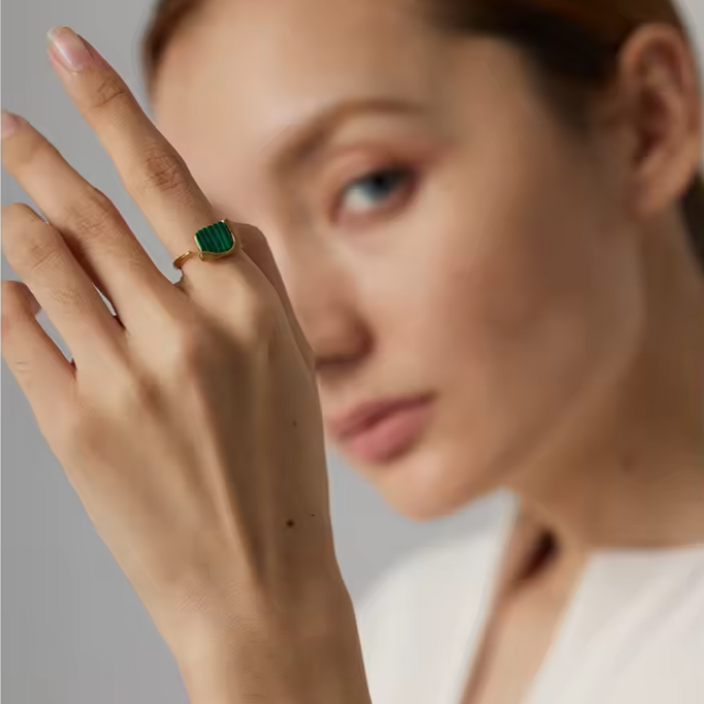 Anillo ajustable | Enchapado oro 18k | Piedra natural