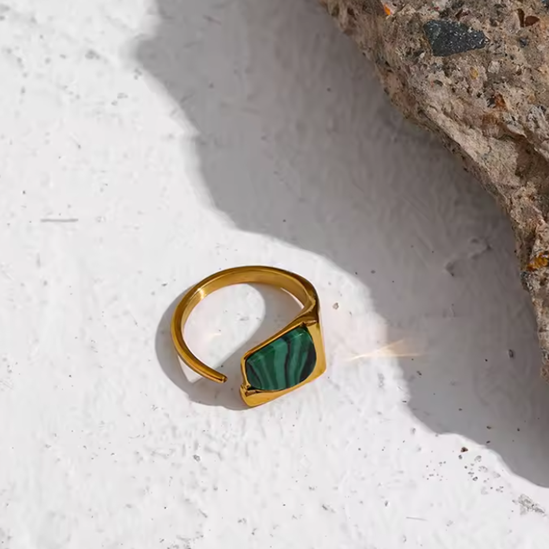Anillo ajustable | Enchapado oro 18k | Piedra natural