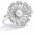 Anillo ajustable | Acero inox platino | Perla sintética