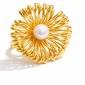 Anillo ajustable | Enchapado en oro 18k | Perla sintética