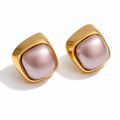 Arete Stud Perla Artificial Enchapado en Oro | Acero Inoxidable