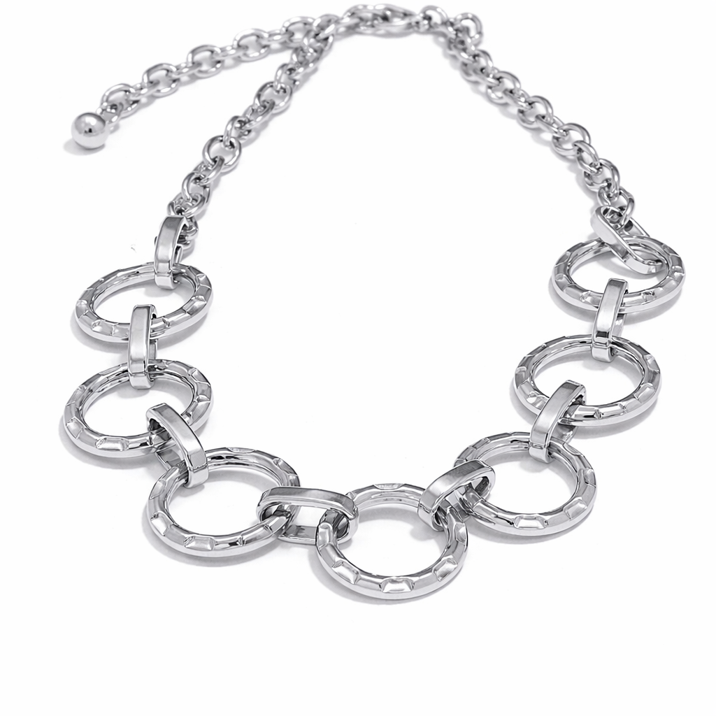 Collar| Acero inox platino | Eslabones redondos