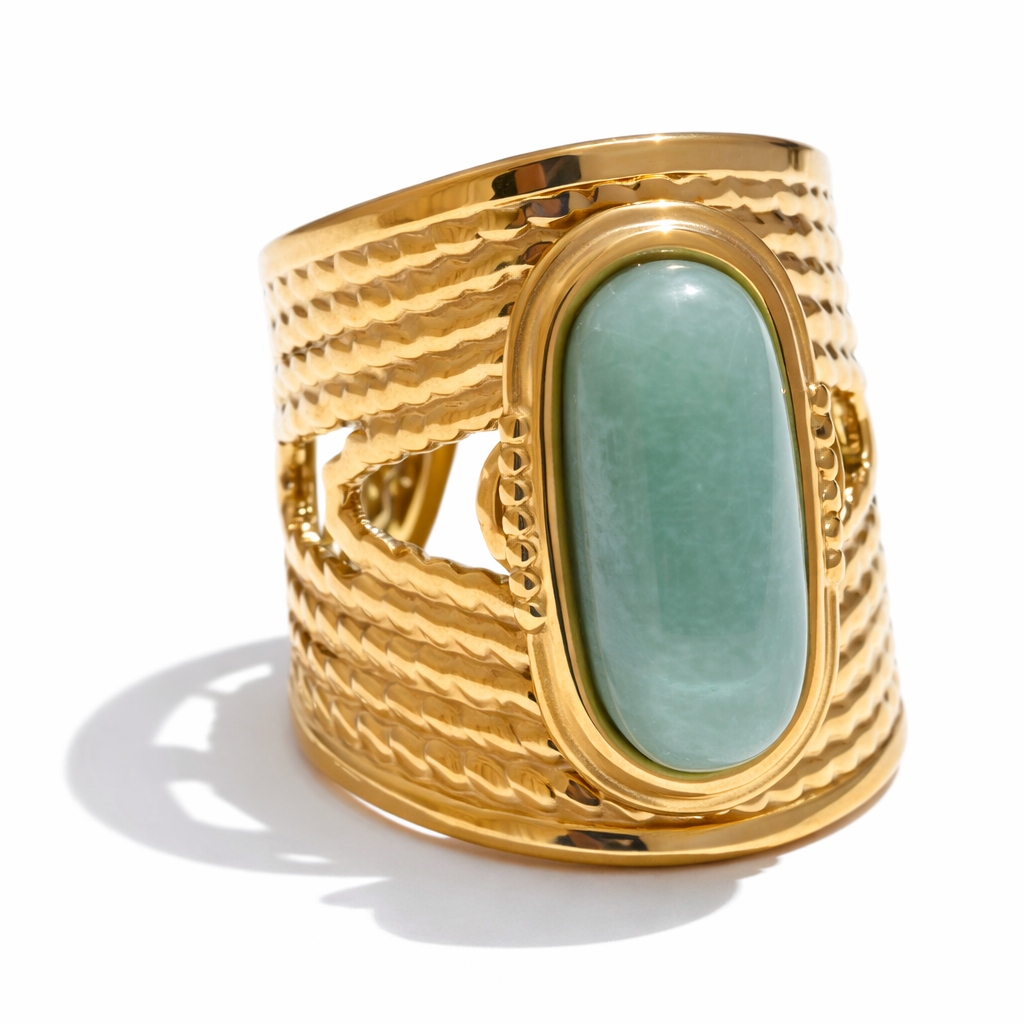 Anillo ajustable | Enchapado oro 18 k | Piedra natural