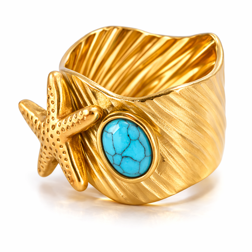 Anillo abierto | Encahapo oro 18k | Turquesa natural
