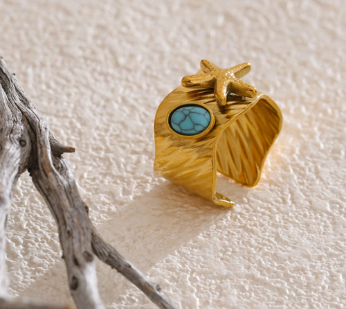 Anillo abierto | Encahapo oro 18k | Turquesa natural