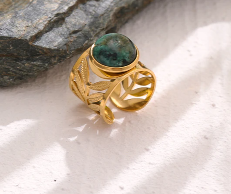 Anillo | Enchapado en oro 18k | Turquesa natural