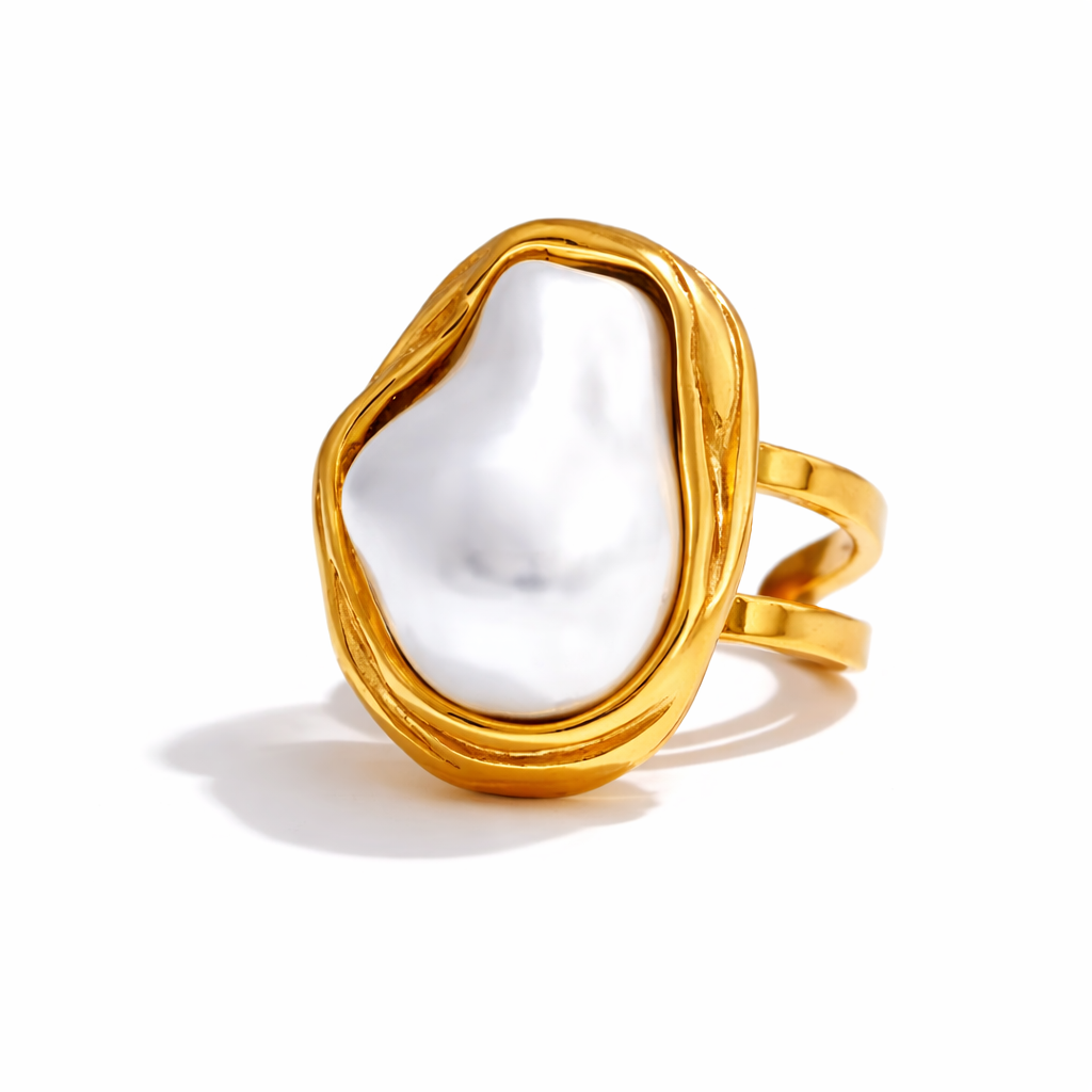 Anillo abierto vintage con perla barroca de imitación