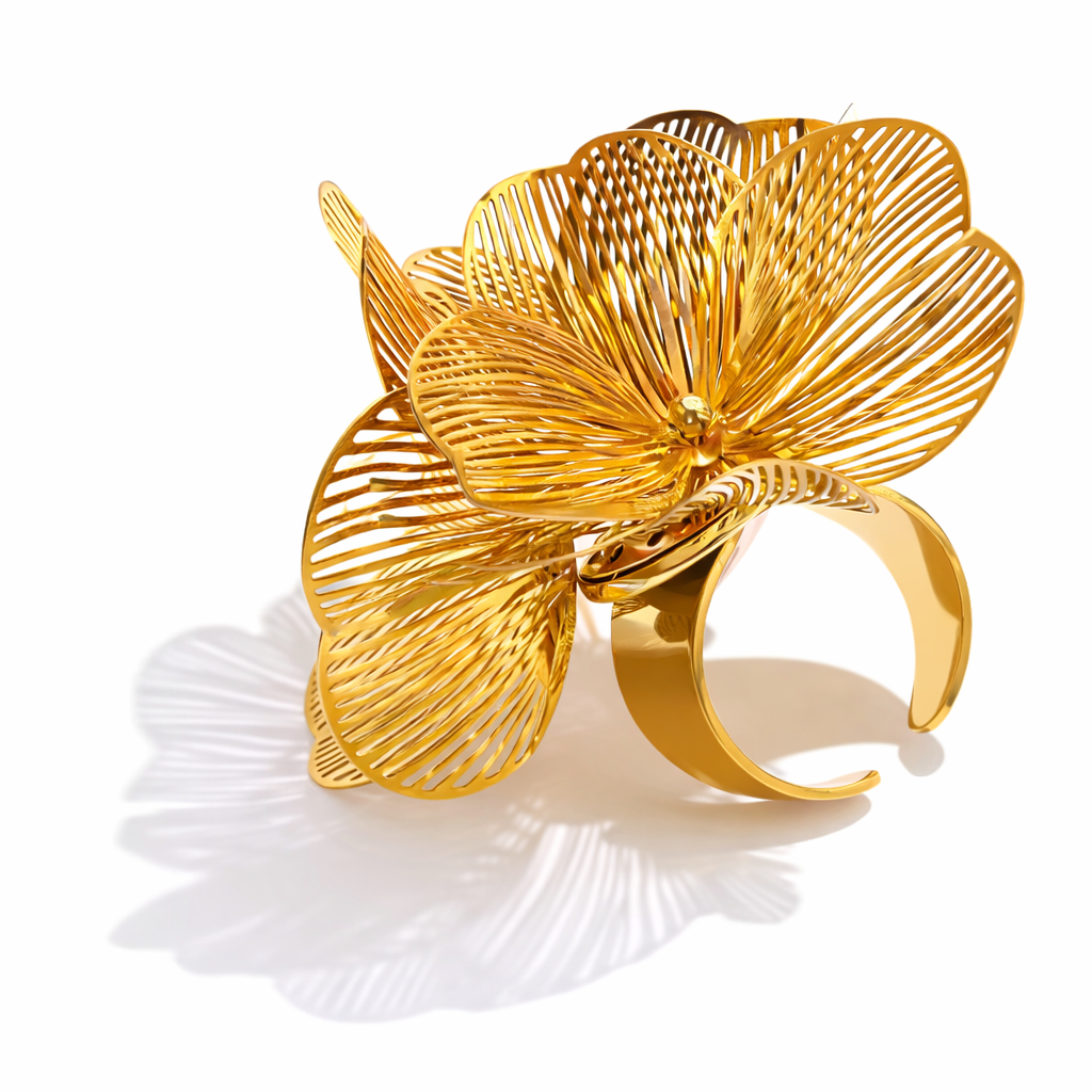 Anillo ajustable con diseño de flor de metal