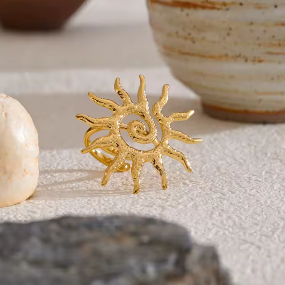 Anillo sol radiante | Enchapado en oro