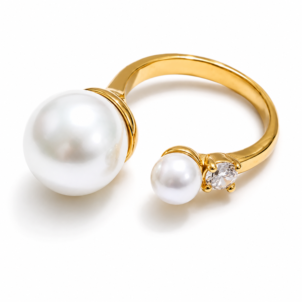Anillo Ajustable con Perlas y Zirconia | Dorado
