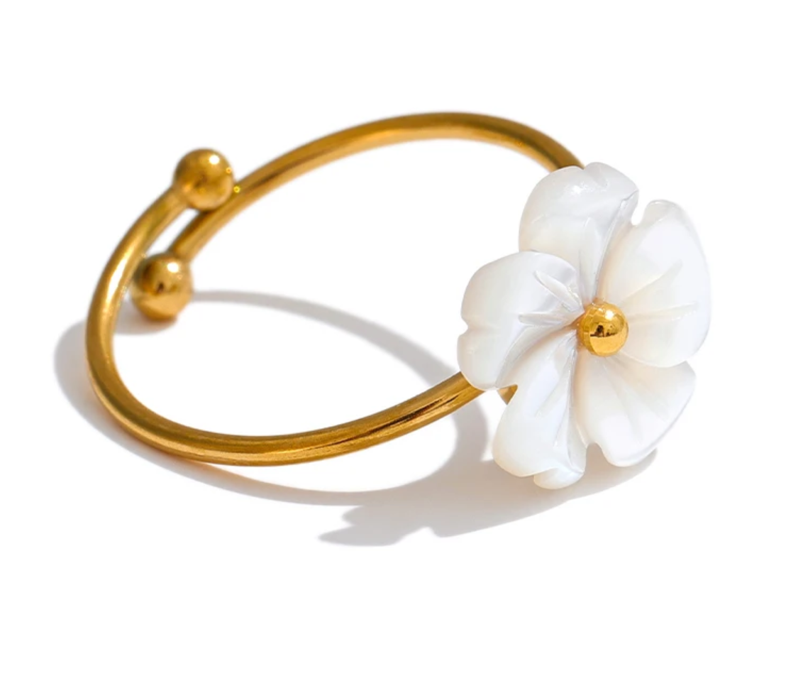 Anillo ajustable | Enchapado en oro 18k | Concha