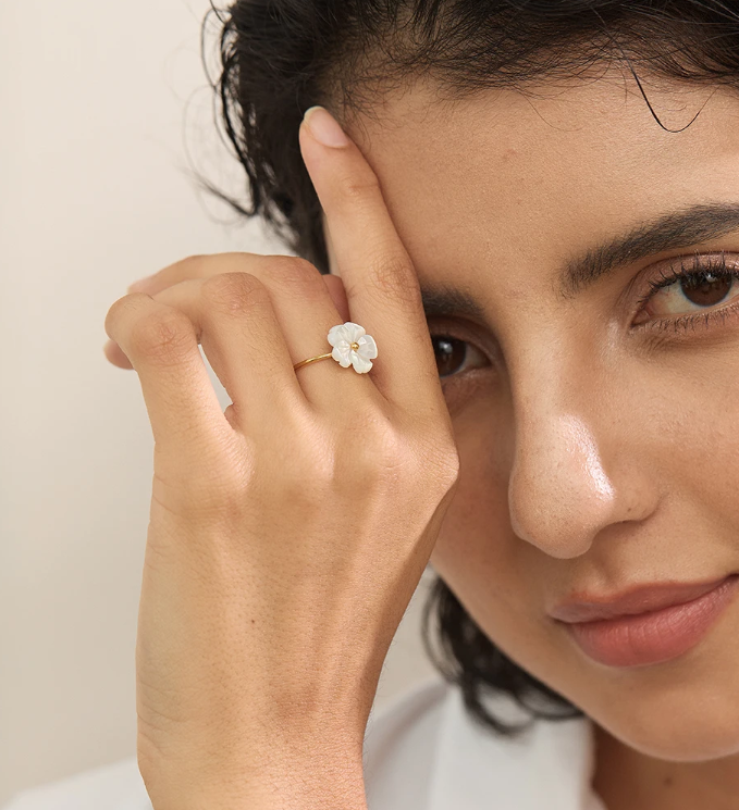 Anillo ajustable | Enchapado en oro 18k | Concha